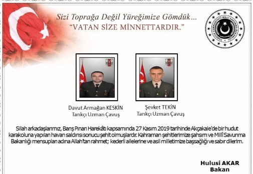 Havan Saldırısı Sonucu İki Askerimiz Şehit Düştü Tankçı Uzman Çavuş Davut Armağan Keskin, Tankçı Uzman Çavuş Şevket