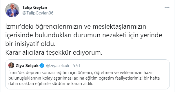 Milli Eğitim Bakanı Ziya Selçuk Twitter’dan yaptığı açıklama İzmir’de yaşanan