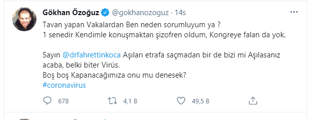 Şarkıcı Gökhan’ın Aşı Açıklamasına Bakan Yanıt Verdi ! Şarkıcı Gökhan Özoğuz’un aşı eleştirilerine yanıt veren Sağlık Bakanı Dr.