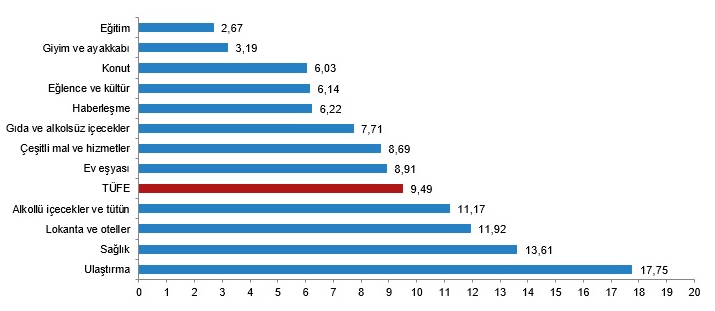 TÜFE Ana Harcama Gruplarına Göre Aylık Değişim Oranları (%), Temmuz 2023