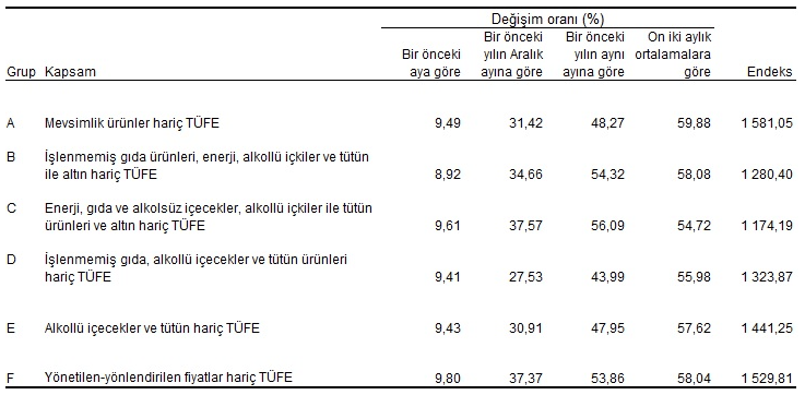 Özel Kapsamlı TÜFE Göstergeleri ve Değişim Oranları (%), Temmuz 2023